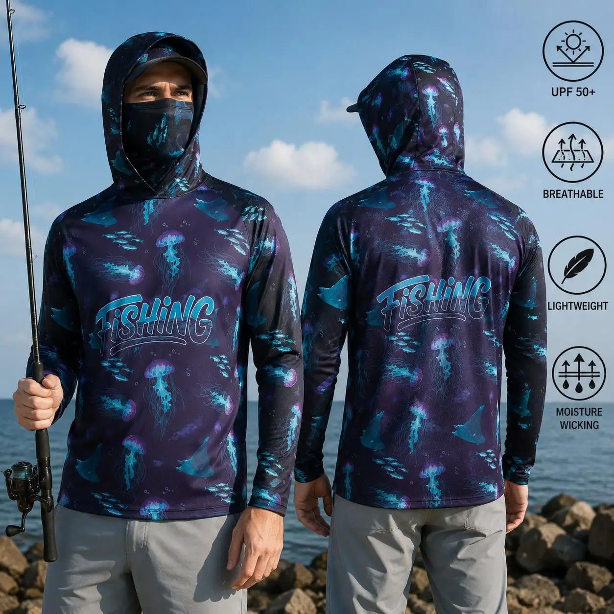 Fishing Shirt Hooded Men Fishi - Fishing Mask Sun Protection ulasan dan harga